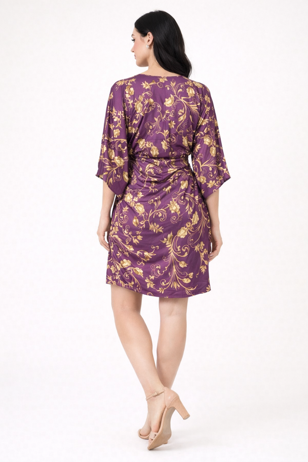 Plum & Gold Floral Wrap Dress